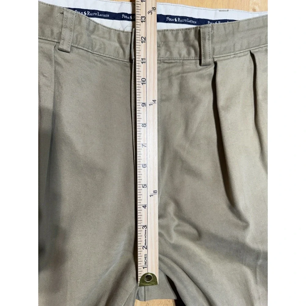 Vintage Polo Ralph Lauren Chino Mens 35x32 Khaki Pleated Pants 100% Cotton